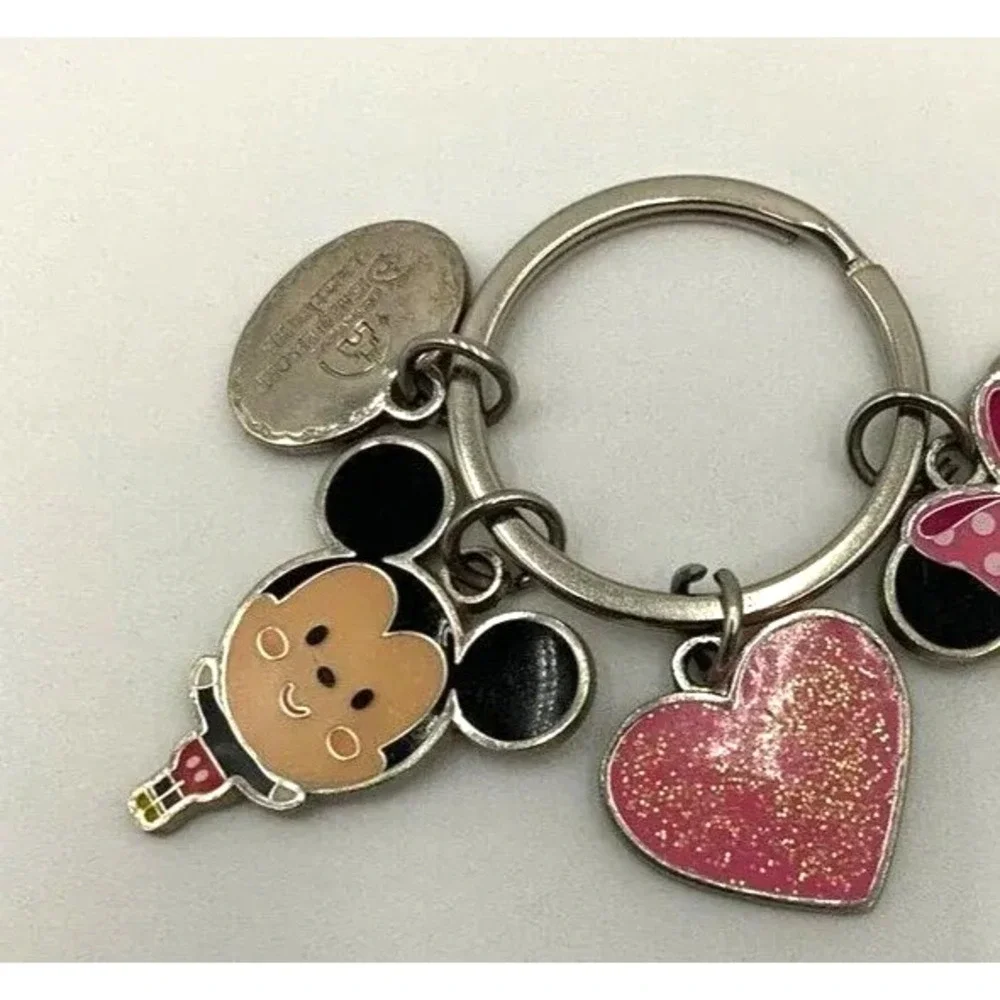 Disney Shanghai Resort Mickey Minnie Heart‎ Glitter Keychain Key Ring Charm